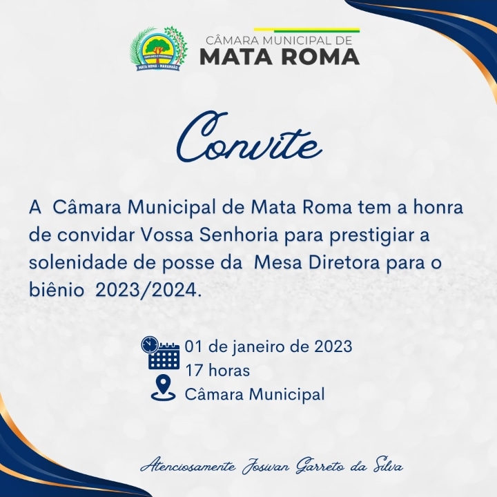 O Presidente em exercicio(2021/2022) faz convite ao publico em geral para Sessão Solene de Posse  da Mesa Diretora para Sessão Legislativa ao exercício 2023/2024.